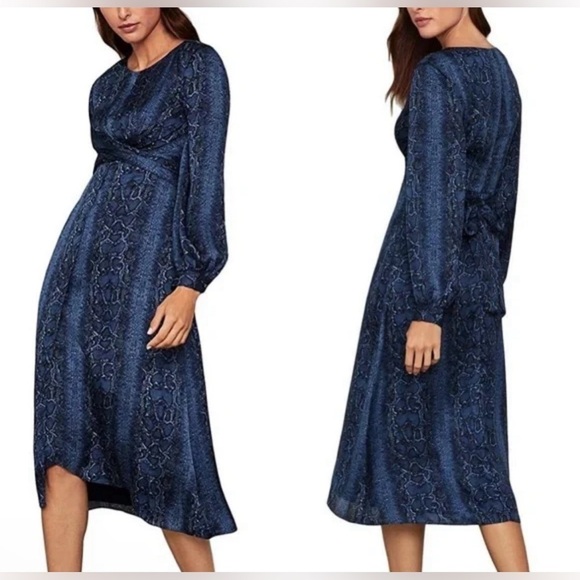 BCBGMAXAZRIA Snake Print Satin Blouse Dress Blue and Black size XXS - Picture 2 of 8